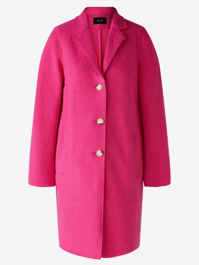 Oui Coats and Jackets Oui Mayson Boiled Wool Coat - Pure New Wool in Pink 79918 Col 3394 izzi-of-baslow