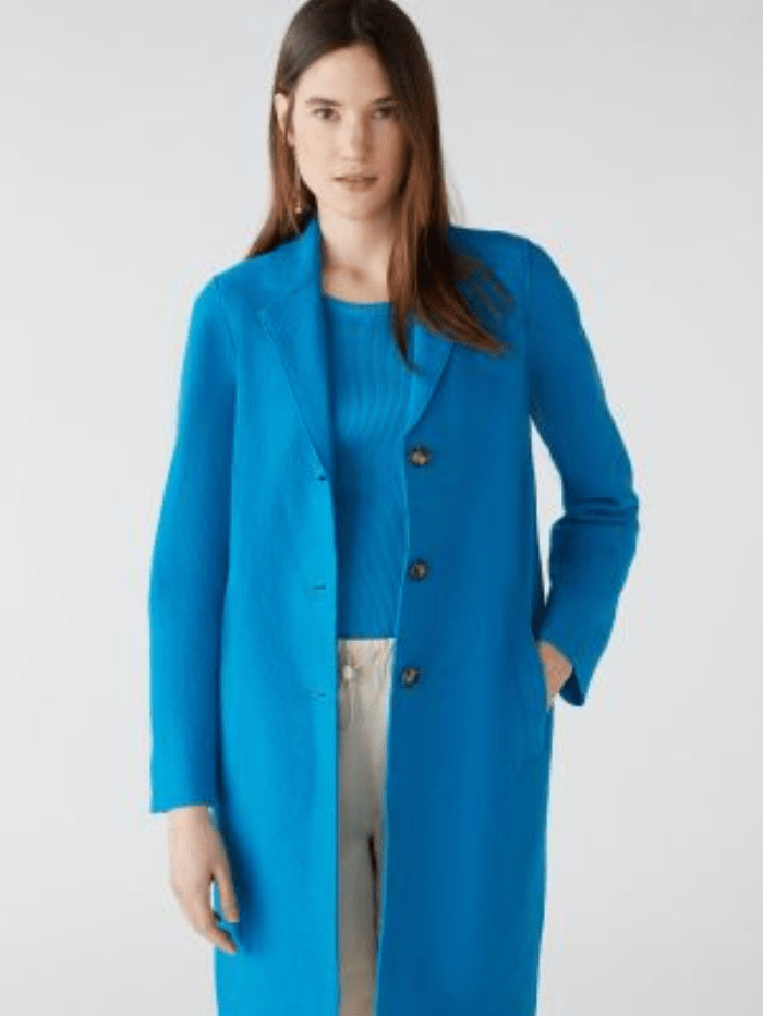 Oui Mayson Boiled Wool Coat - Pure New Wool in Blue 79918 5932 izzi-of-baslow