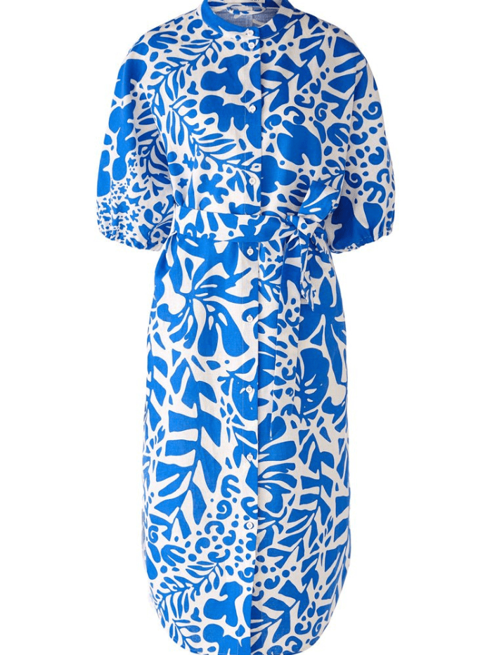 Oui Midi Length Dress in Blue and White Atelier Azur Print 78540 541 izzi-of-baslow