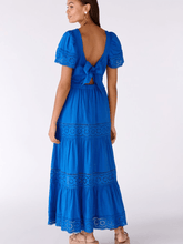 Oui Broderie Anglaise Tie Back Maxi Dress in Cotton in Azur Blue 78593 5428 izz-of-baslow