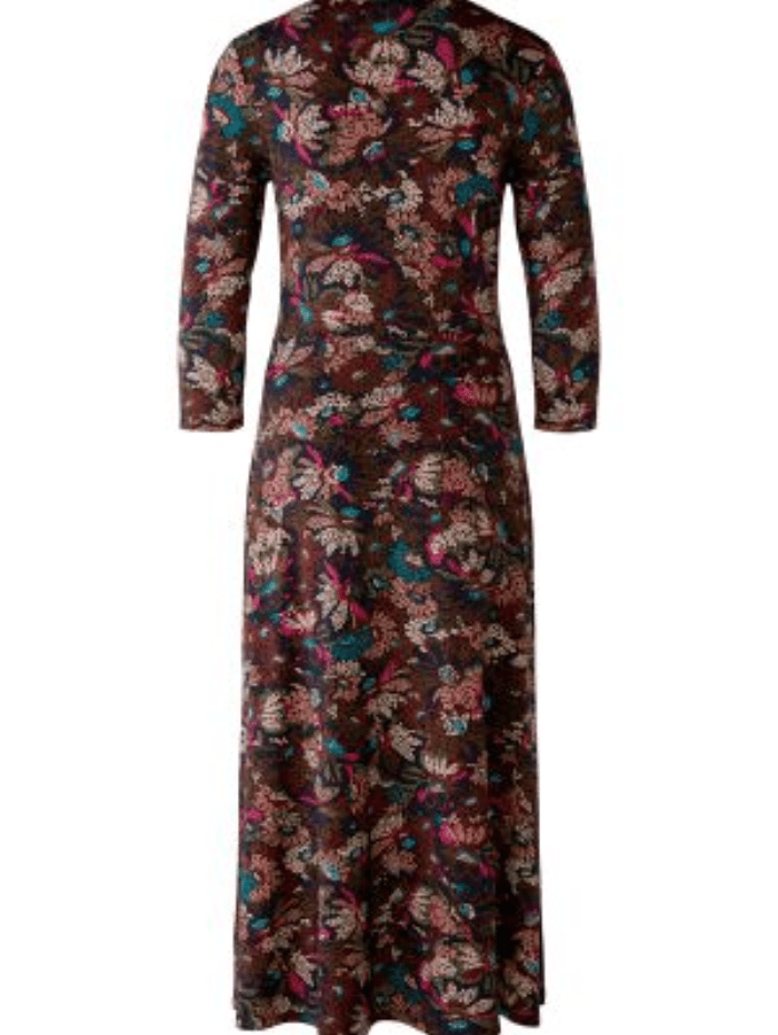 Oui Dresses Oui Brown and Red Millefleur Patterned Print Jersey Dress 79322 Col 843 izzi-of-baslow