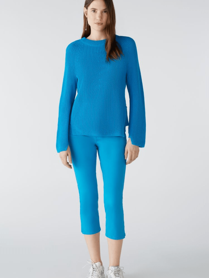 Oui Knitwear Oui Blue Jewel Jumper with zip detail 79916 5932 izzi-of-baslow