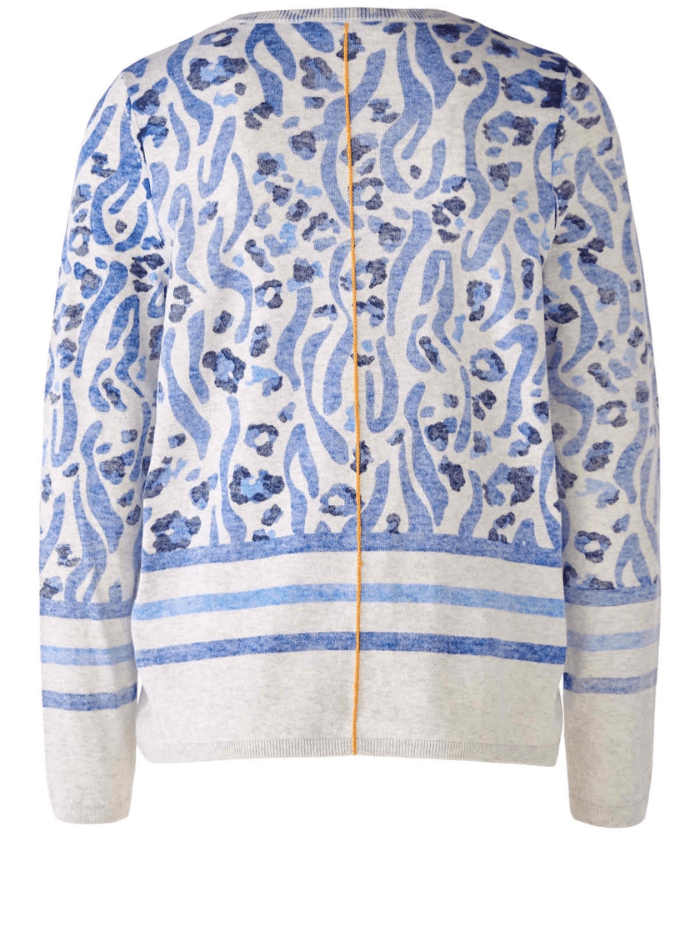 Oui Cotton Reversible Jumper in Blue and White telier Azur Print 78659 905 izzi-of-baslow