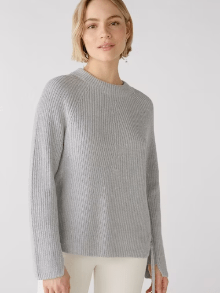 Oui Knitwear Oui Light Grey Jumper with zip detail 79916 9283 izzi-of-baslow