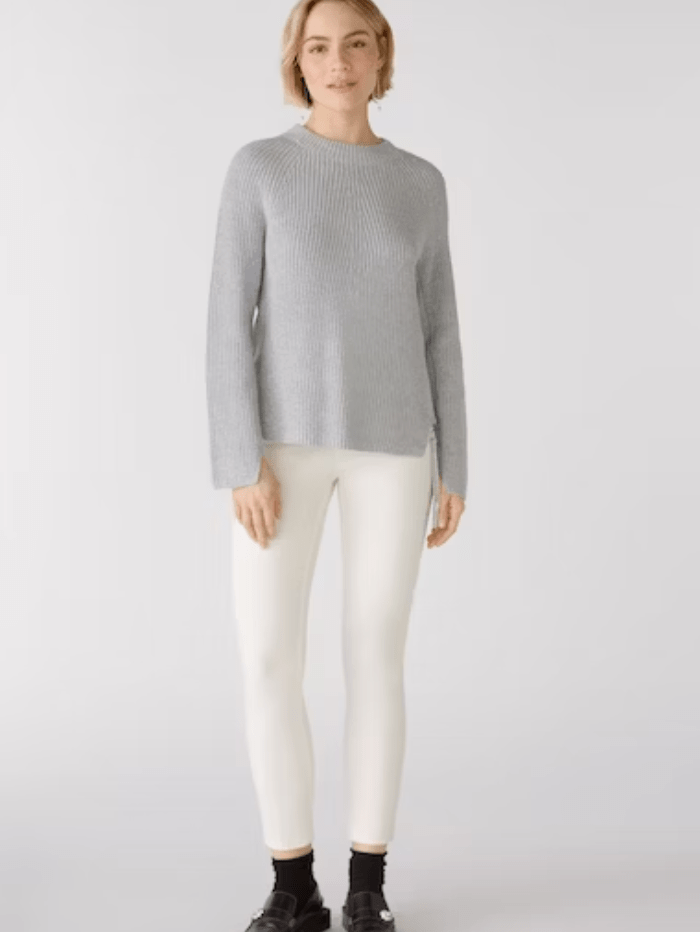 Oui Knitwear Oui Light Grey Jumper with zip detail 79916 9283 izzi-of-baslow