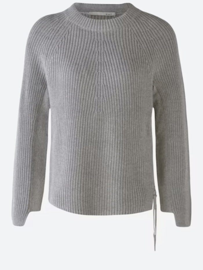Oui Knitwear Oui Light Grey Jumper with zip detail 79916 9283 izzi-of-baslow