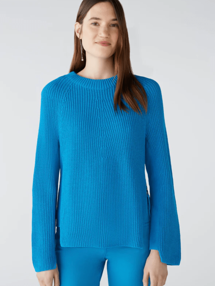 Oui Knitwear Oui Rubi Blue Jumper with zip detail 79916 5932 izzi-of-baslow
