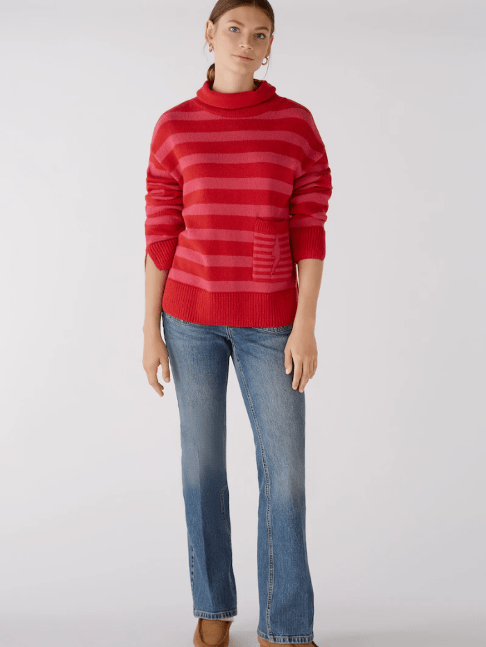 Oui-Pink-Red-Striped-Cotton-Blend-Jumper-With-Wool-79783 Col 343 izzi-of-baslow