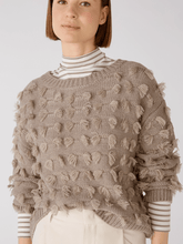 Oui-Taupe-Jumper-With-Fringe-Detail 79376 Col 8131 izzi-of-baslow