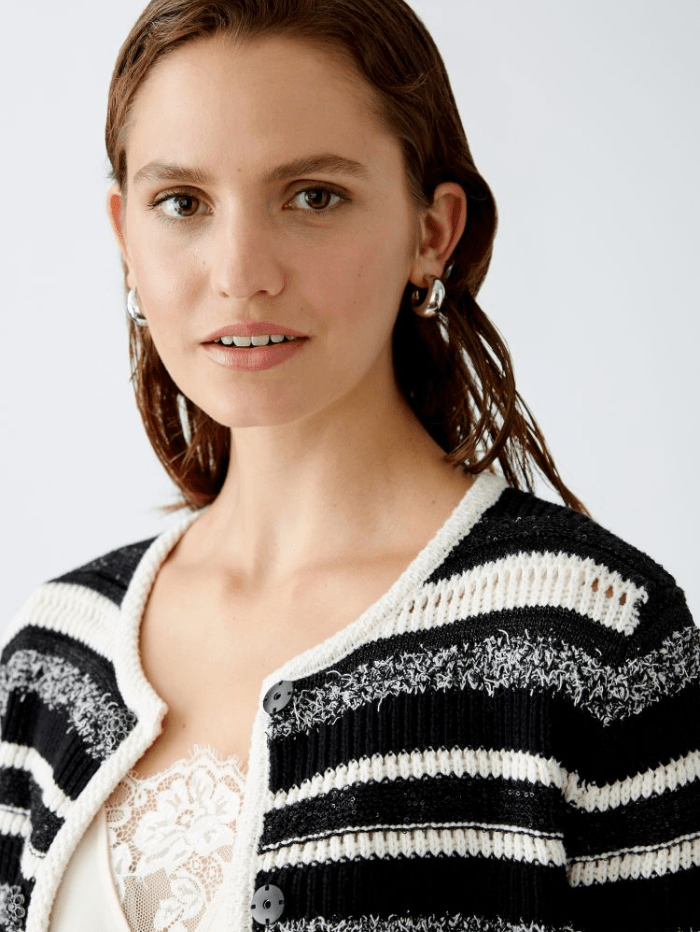 Oui Women's Striped Jacquard Patterned Cardigan 93022 Col 0335