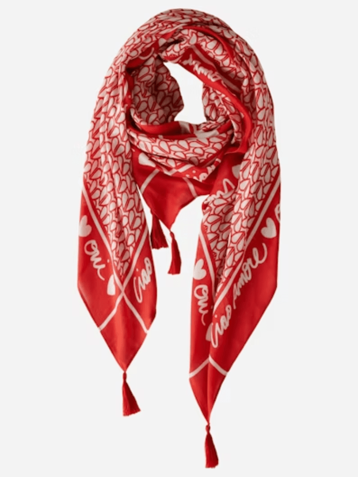 Oui-Red-And-White-Patterned-Viscose-Scarf 86794 Col 0371 izzi-of-baslow