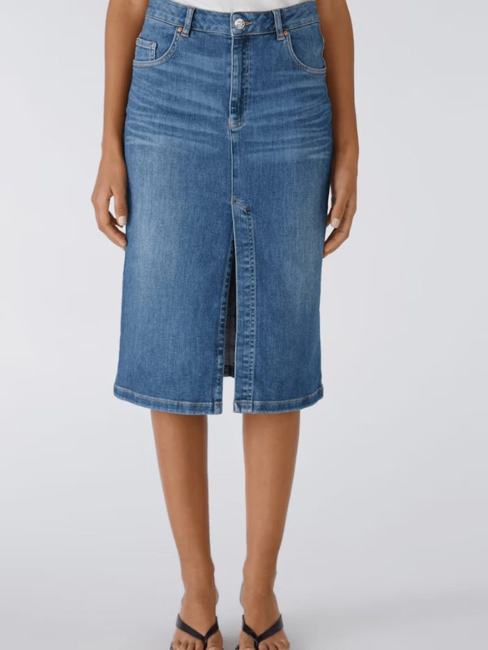 Oui-Authentic-Mid-Wash-Denim-Midi-Skirt-85866 Col 5500 izzi-of-baslow