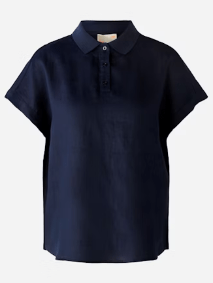 Oui Tops 8/34 Oui Linen Blouse With Linen-Cotton Patch In Dark Blue 78899 Col 5742 izzi-of-baslow