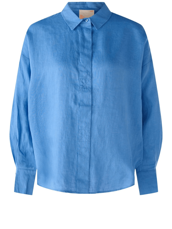 Oui Linen Over Sized Shirt in Azure Blue 78867 5288 izzi-of-baslow