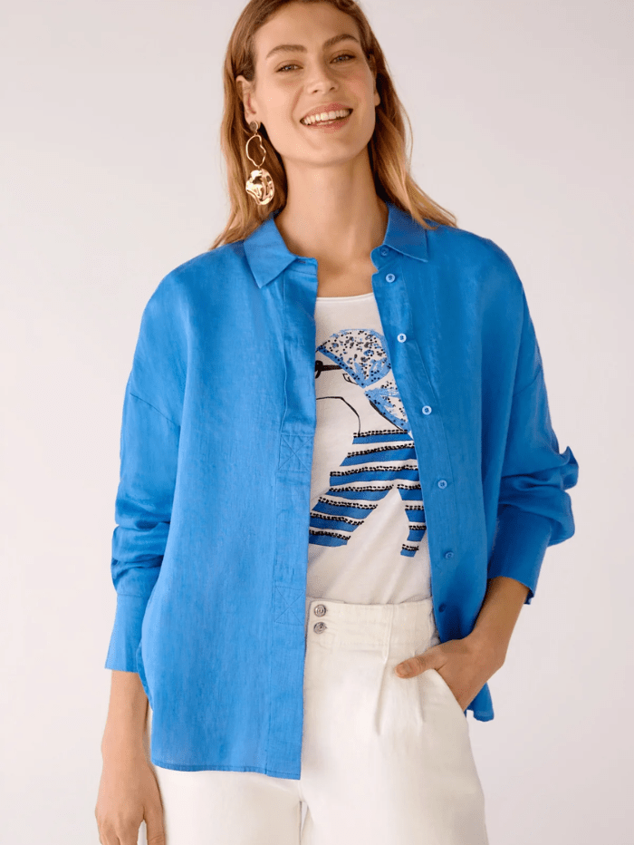 Oui Linen Over Sized Shirt in Azure Blue 78867 5288 izzi-of-baslow