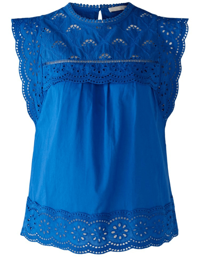 Oui Azur Blue Broderie Anglaise Blouse 78595 5428 izzi-of-baslow