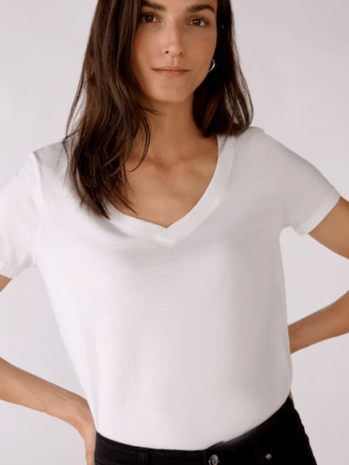 Oui Tops Oui White V Necked T Shirt 76717 1002 izzi-of-baslow