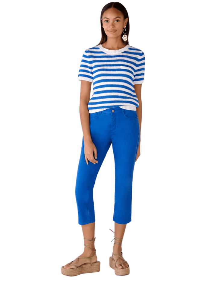 Oui Trousers Oui Cropped Capri Stretch Cotton Trouser in Azure Blue 78878 5428 izzi-of-baslow