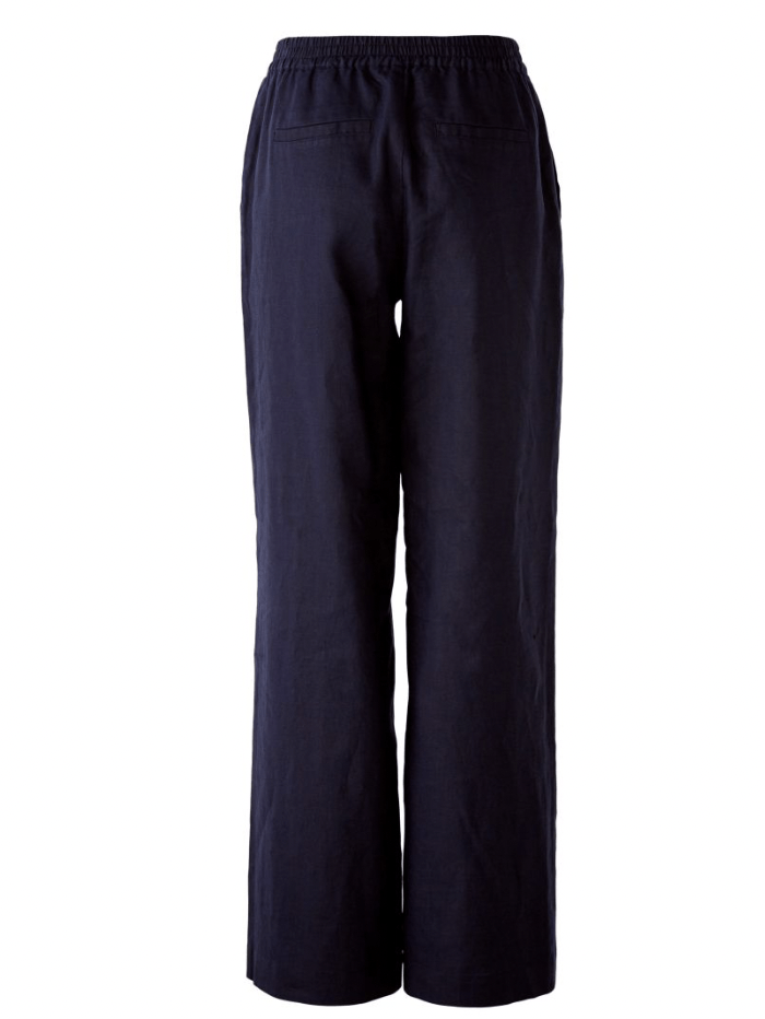 Oui Trousers Oui Wide Leg Navy Linen Trousers 78463 5742 izzi-of-baslow