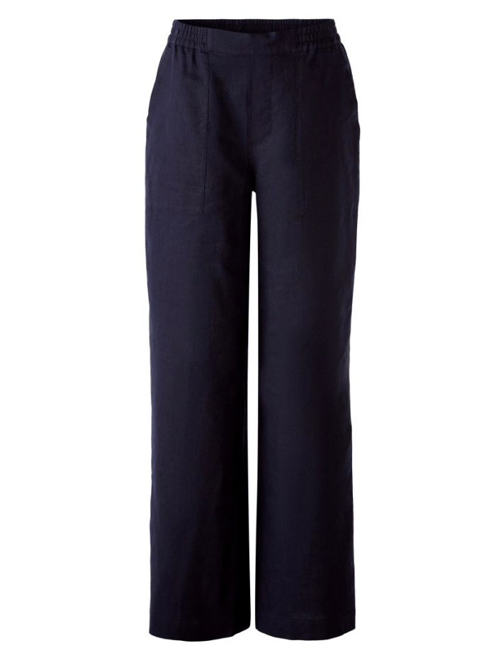 Oui Trousers Oui Wide Leg Navy Linen Trousers 78463 5742 izzi-of-baslow