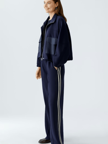 Oui Women's Scuba Knit Pull On Trousers In Dark Blue With Side Stripes 94118 Col 0571