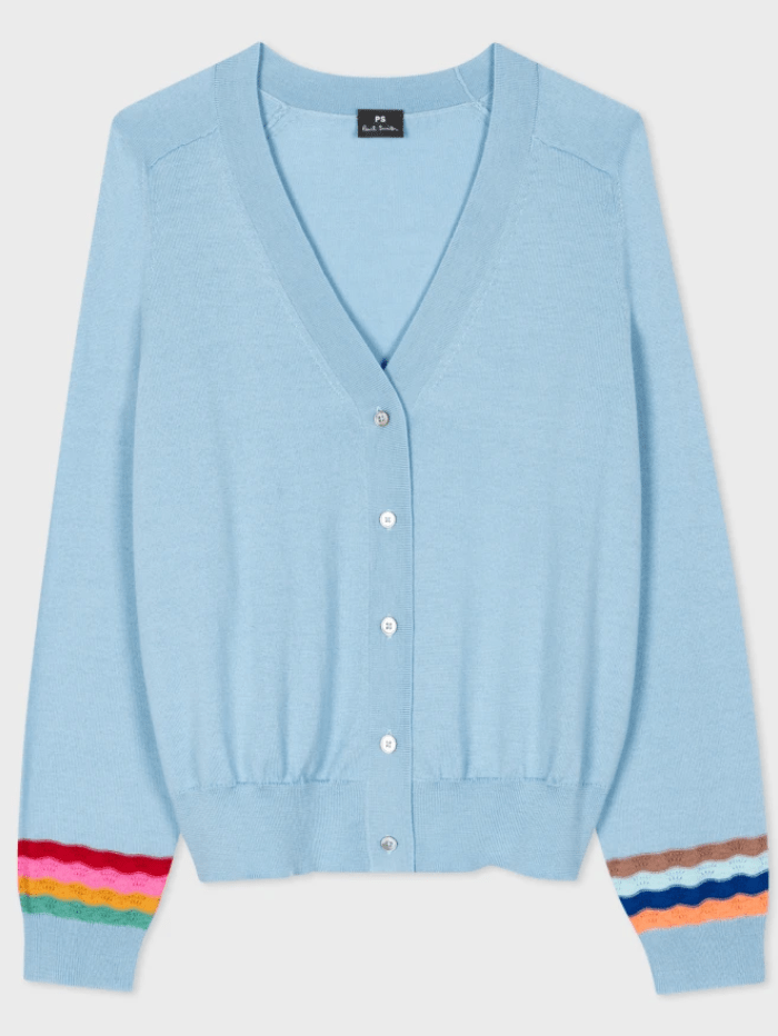 Paul Smith Knitwear Paul Smith Pale Blue Wool Swirl Sleeve Cardigan W2R-701N-M31137 Col 42 izzi-of-baslow