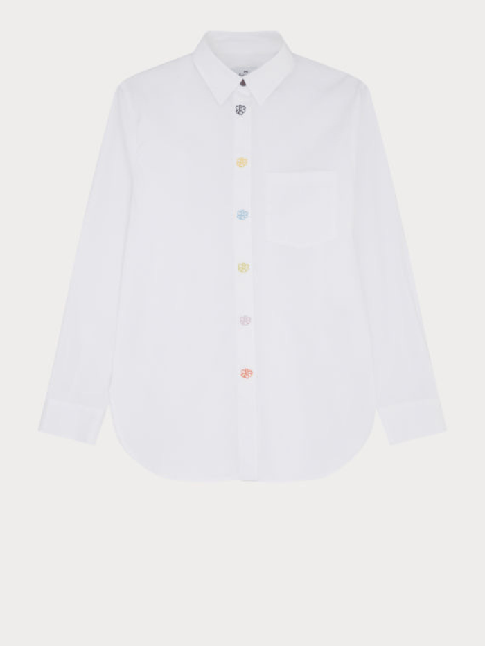 Paul Smith Tops Paul Smith White Cotton Long Sleeved Shirt with Embroidery W2R-331BB-L21598.01 izzi-of-baslow