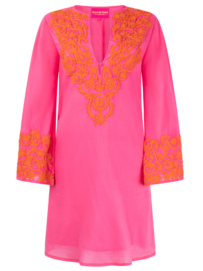Place Du Soleil Embroidered Mini Dress in Hot Pink S24 314 Izzi of Baslow Place Du Soleil Embroidered Mini Dress in Hot Pink S24 314 Izzi of Baslow