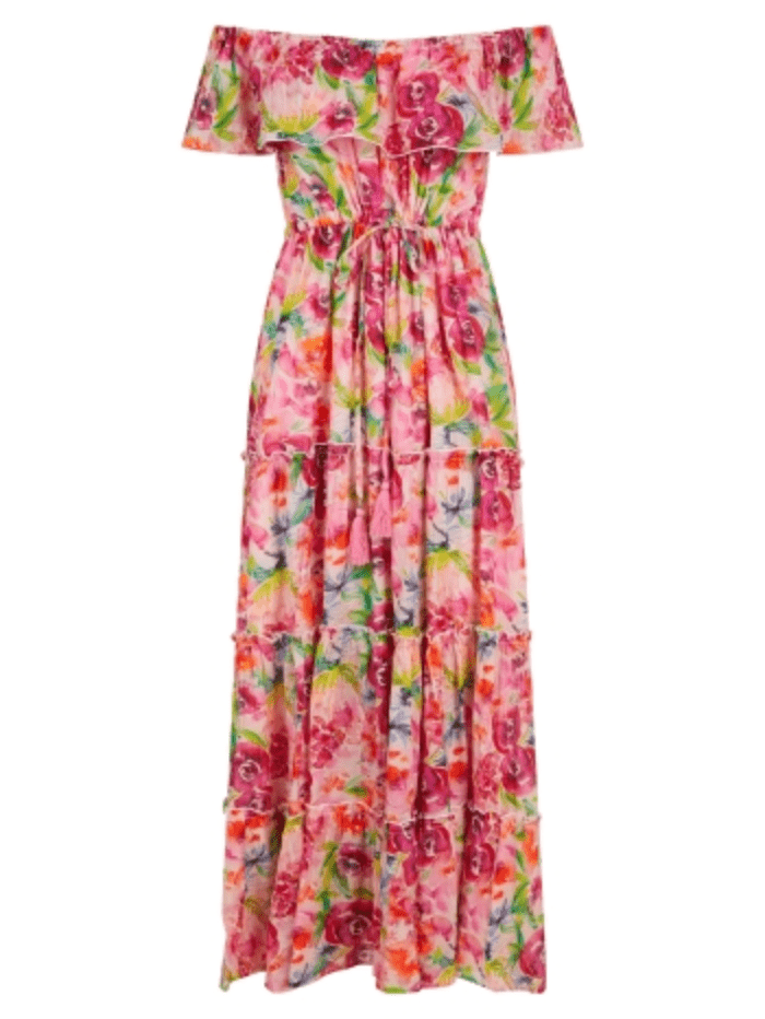 Pranella Brigitte Maxi Dress in Pink Tropics print izzi-of-baslow