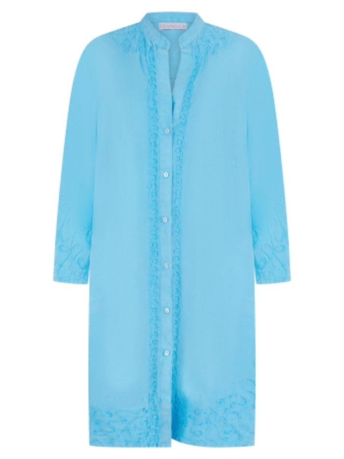 Pranella-ULA-Neon-Blue-Embroidered-Shirt-Dress-izzi-of-baslow