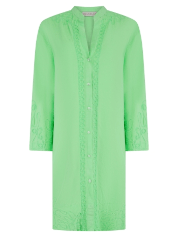 Pranella-ULA-Neon-Green-Embroidered-Shirt-Dress-izzi-of-baslow