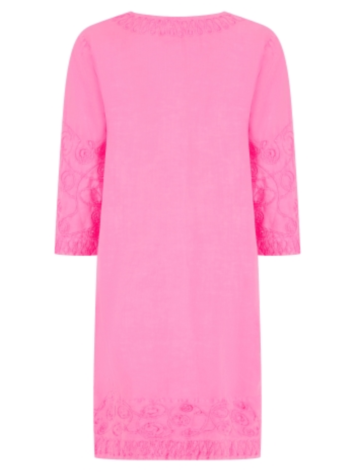 Pranella-URSULA-Neon-Pink-Embroidered-Mini-Dress-izzi-of-baslow