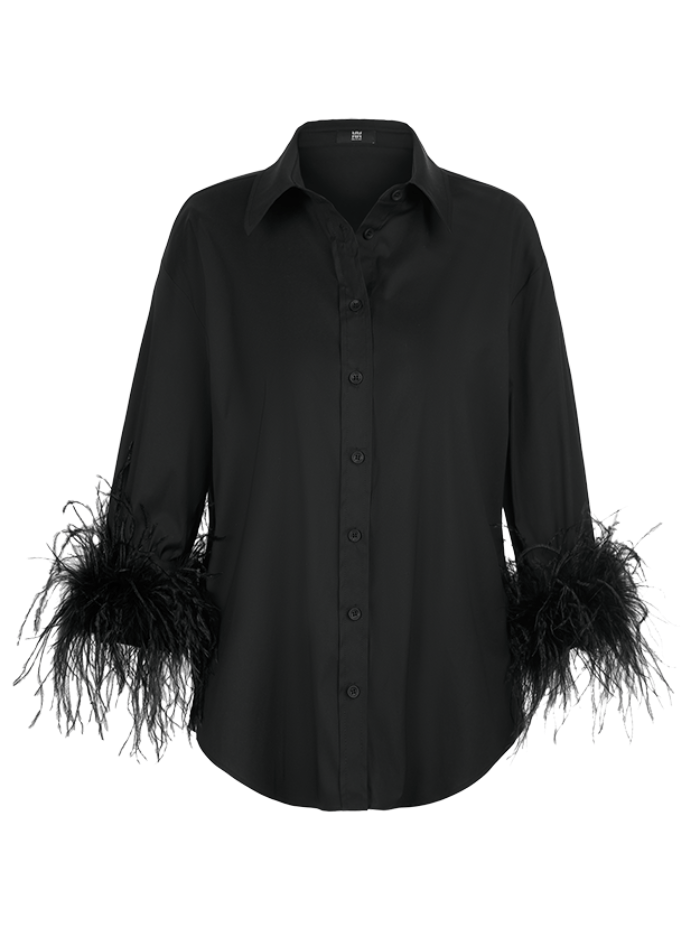 Riani Tops Riani Black Slim Fit Blouse With Maribou Feathers 335130-4080 izzi-of-baslow
