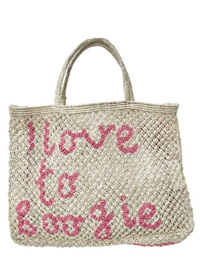 The Jacksons Accessories Large The Jacksons London I LOVE TO BOOGIE Large Jute Bag In Natural With Berry izzi-of-baslow