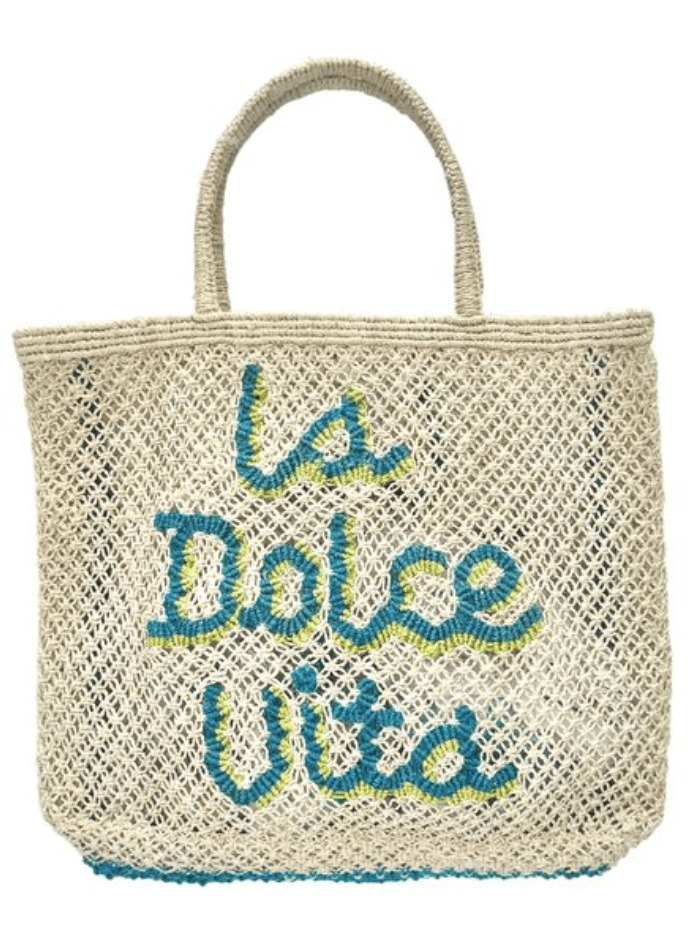 The Jacksons Accessories Large The Jacksons London LA DOLCE VITA Large Jute Bag In Natural With Ocean Blue izzi-of-baslow