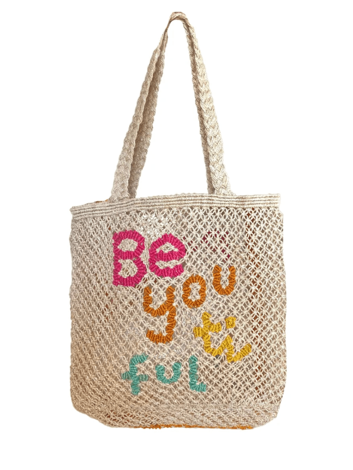 The Jacksons London WEEKEND VIBES In Natural, Aqua And Cobalt Jute Bag main image 0