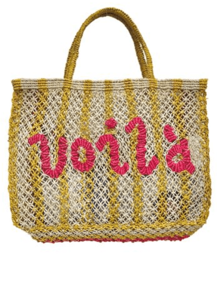 The Jacksons Accessories Small The Jacksons London VOILA With Yellow Stripes Jute Bag izzi-of-baslow
