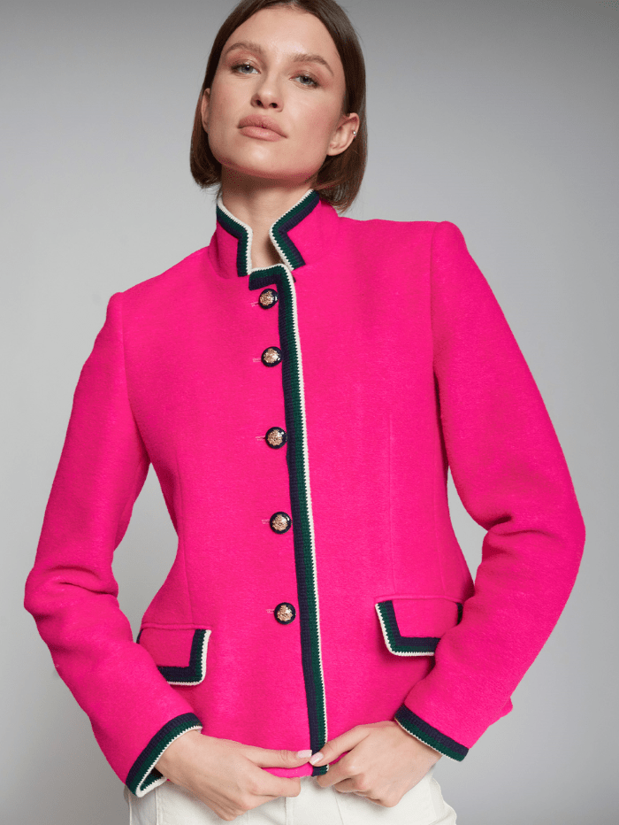 Vilagallo Coats & Jackets Vilagallo DOROTHEA Rosa Twill Jacket With Black And White Border 31805 izzi-of-baslow