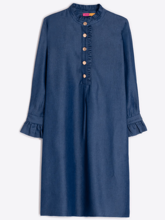 Vilagallo Women's Blue Denim Dress With Ruffles 33597 – Izzi of Baslow