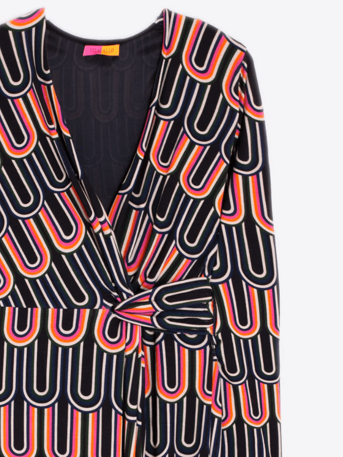 Vilagallo Dresses Vilagallo AMELIA Black Multi Patterned Wrap Dress 31922 izzi-of-baslow