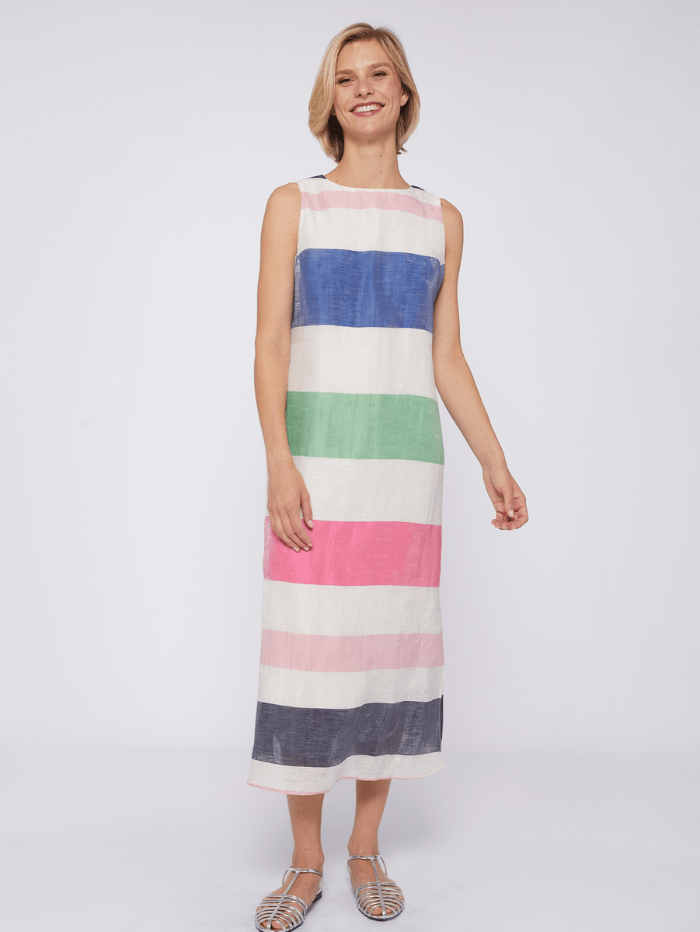 Vilagallo-LIANA-Midi-Linen-Dress-In-Multicolour-Stripes 31226 izzi-of-baslow