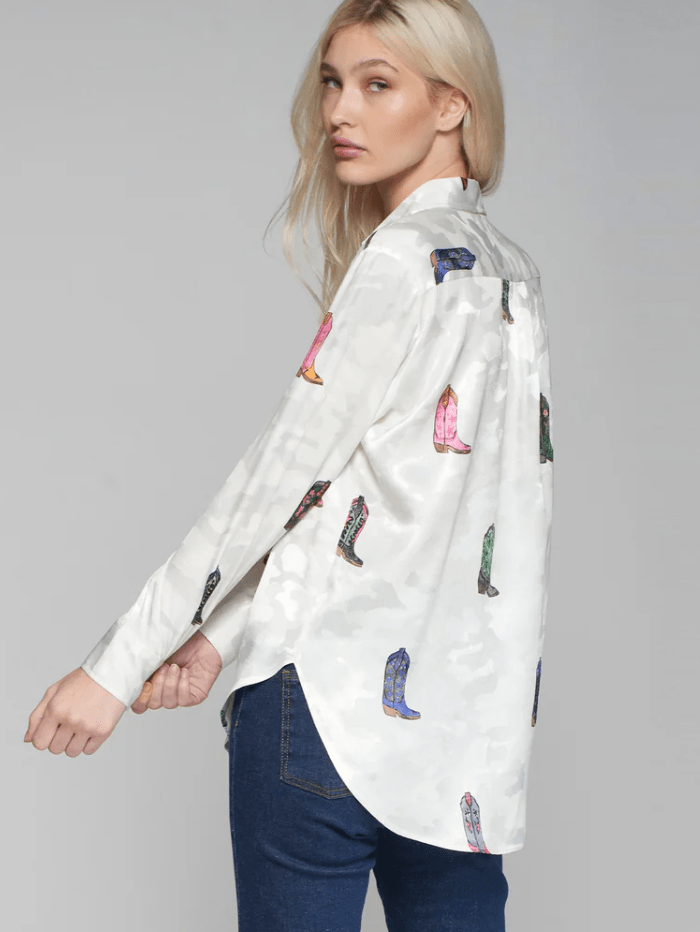 Vilagallo Tops Vilagallo GABY White Cowboy Print Shirt Blouse 31868 izzi-of-baslow