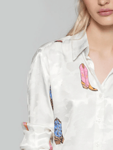 Vilagallo Tops Vilagallo GABY White Cowboy Print Shirt Blouse 31868 izzi-of-baslow