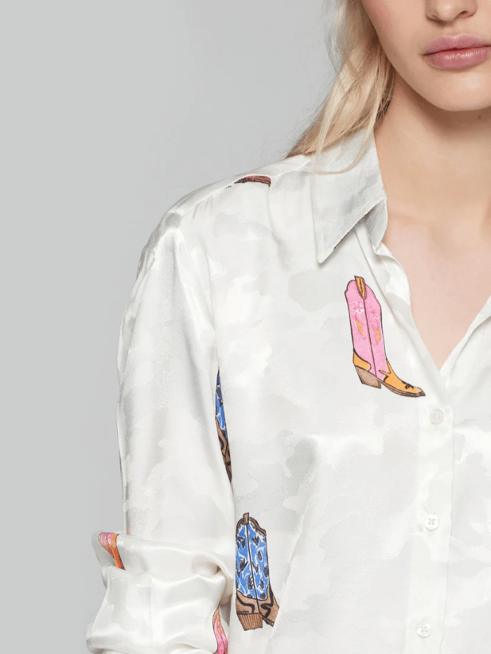 Vilagallo Tops Vilagallo GABY White Cowboy Print Shirt Blouse 31868 izzi-of-baslow