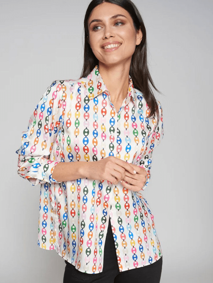 Vilagallo Tops Vilagallo IRINA Multicoloured Chain Print Silky Shirt Blouse 31704 izzi-of-baslow