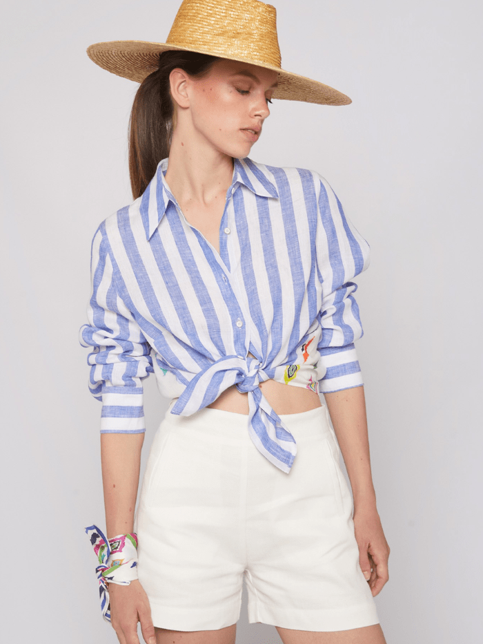 Vilagallo-MAFALDA-Pure-Linen-Stripe-Blue-Shirt 31216 izzi-of-baslow