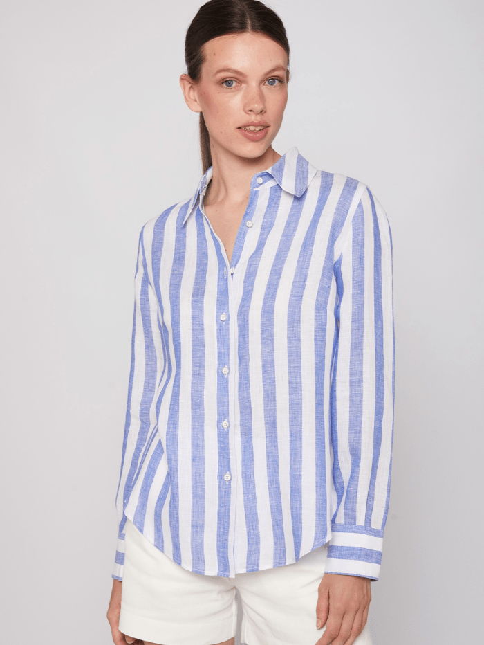 Vilagallo-MAFALDA-Pure-Linen-Stripe-Blue-Shirt 31216 izzi-of-baslow