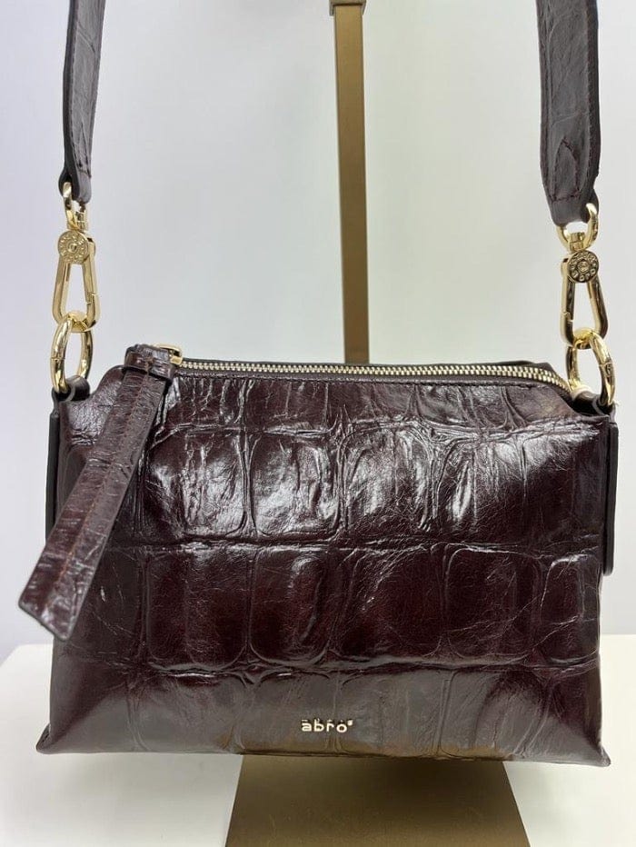 abro Handbags One Size Abro S JULIE Cross Body Patent Mock Croc Dark Brown Bag 029518-20 0053 izzi-of-baslow