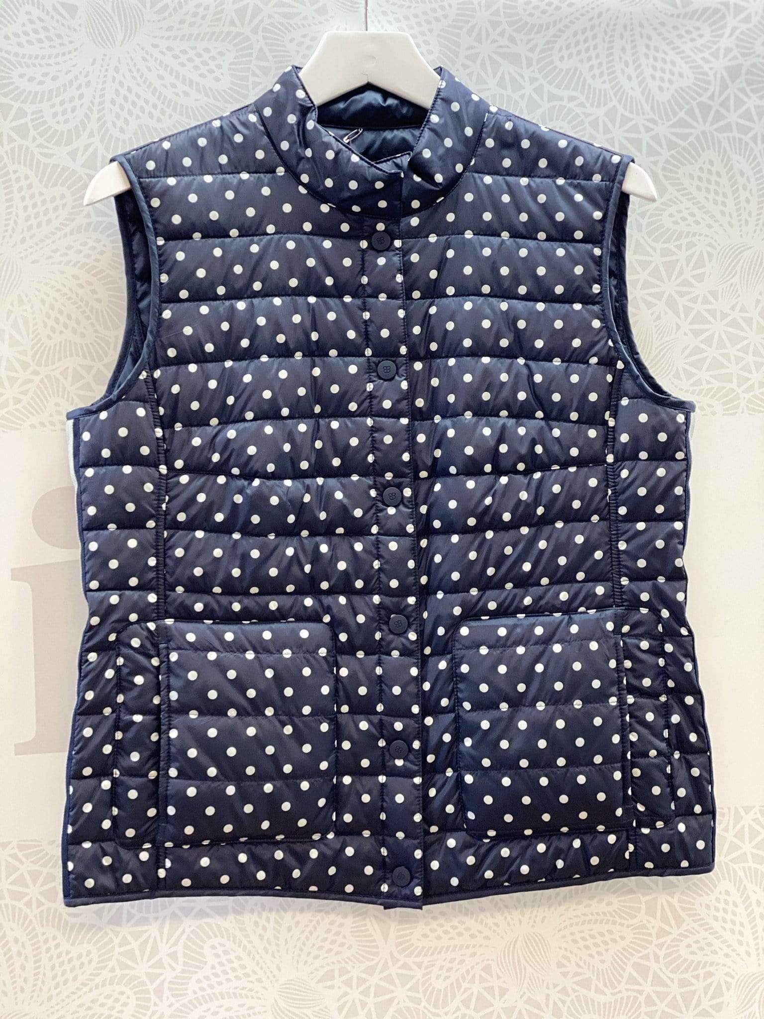 Basler Coats and Jackets Basler Navy And White Spotty Quilted Gilet 2208110301 izzi-of-baslow