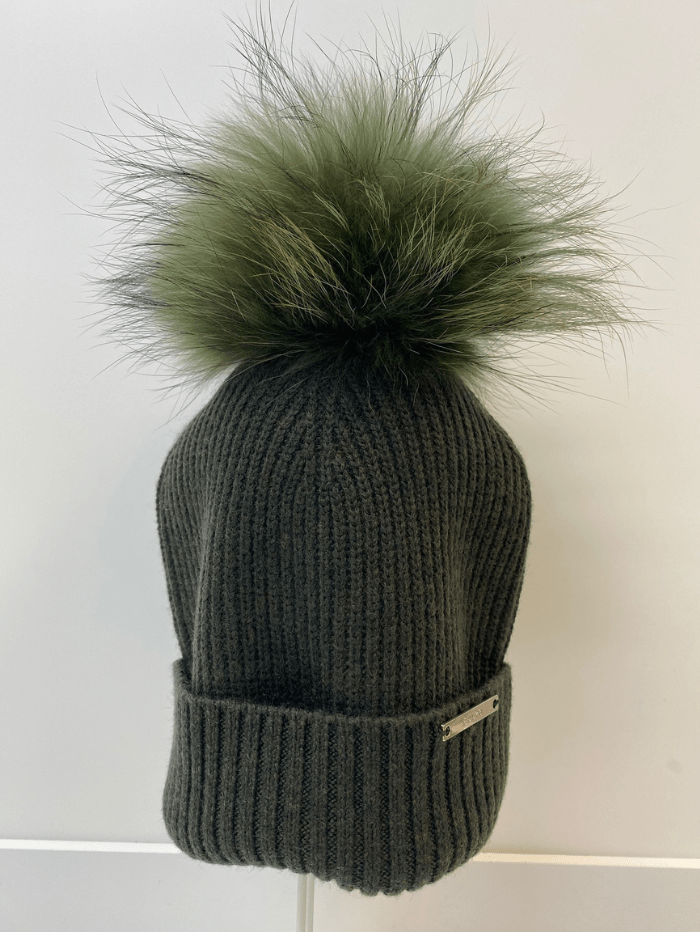 BKLYN Accessories OS BKLYN Wool Beanie Army Green Hat Khaki Pom Pom izzi-of-baslow